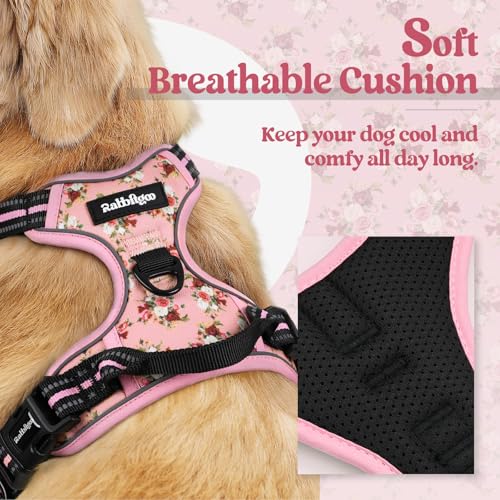 Dog Harness No Pull Medium Sized with 2 Leash Clips (Medium / Pink Rose)
