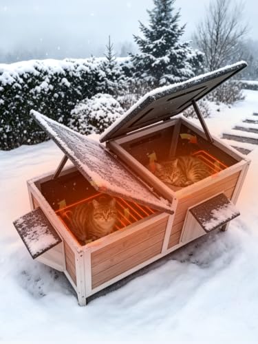 34.25" Heated Outdoor Cat House Insulated for Winter Feral Cat Shelter