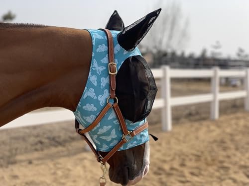Horse Fly Mask Super Comfort Horse Fly Mask Elasticity Fly Mask with Ears We Only Make Products that Horses Like… (Lake Green / L)