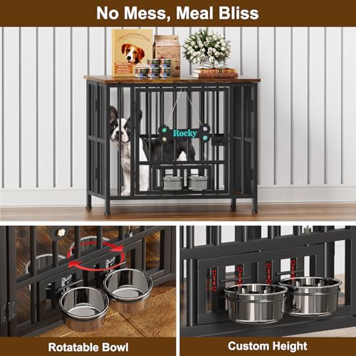 31" Dog Crate Furniture Foldable (Rustic Brown / 31.5"L x 23.6"W x 26.6"H)