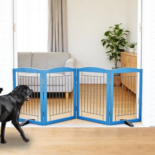 Freestanding Dog Fence Indoor (【4 Panels】80''w x 24''h / Blue)