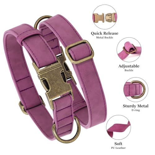 Soft PU Leather Dog Collar for Small Dogs (S：Fit 10-15" Neck, Width ⅝" / Purple)