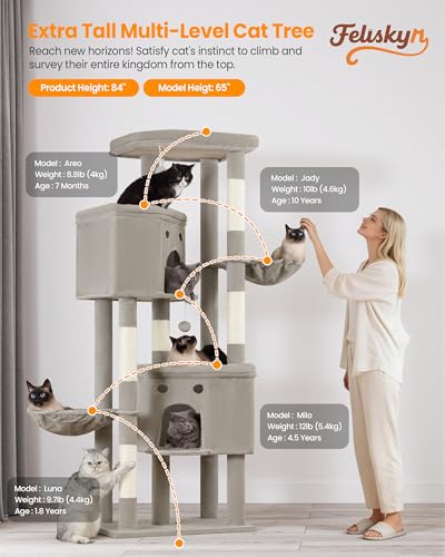 Cat Tree for Indoor Cats Large Adult (Light Grey / 84 Inch)