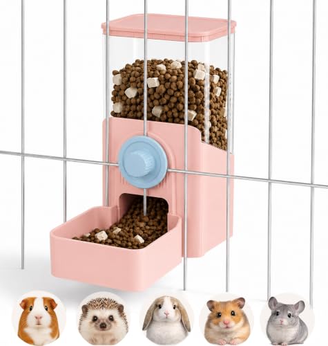 41 oz Hanging Gravity Feeder for Small Animal Cages Rabbit & Guinea Pig (Pink)