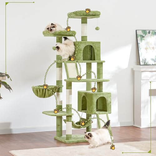 Cat Tree 71'' Tower for Large Cat with Scratching Post (71 inches / Green)