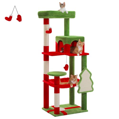 56.3" Cat Tree for Indoor Cats Large Adult with Hammock (Red / 56 Inches)