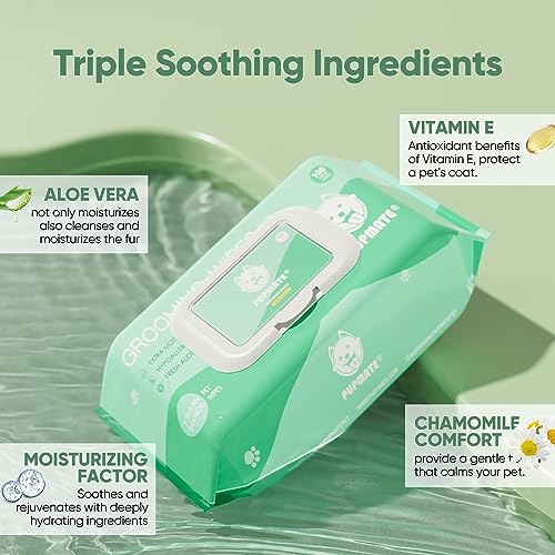 Natural Pet Grooming Wipes (2 Packs with Lid-200 counts)