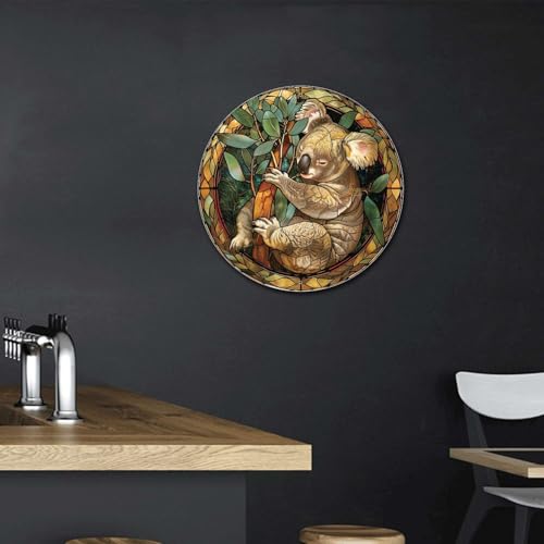 Metal Sign Tin Sign Circular Stained Glass Koala Tin Signs Gardening for Pub 12×12 Inches (12×12 Inches / Koala)