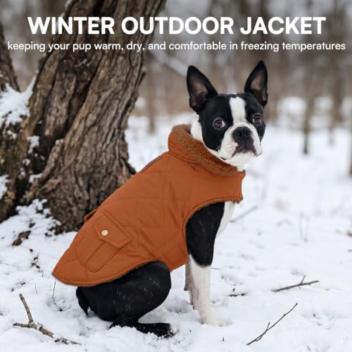 XL Warm Puffer Dog Jacket Thick Plush Lining Winter Large Coat (X-Large / Brown)
