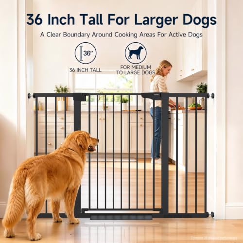 36" Extra Tall Dog Gate for Large Dogs (Black / 30"-54" W x 36" H)