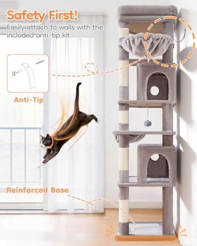 Heavy Duty Cat Tree (Sturdy-73IN / Light Gray)