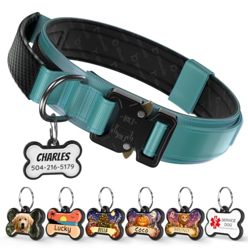 Personalized Tactical Dog Collar with Custom Photo Name for Medium Dogs (Blue / M: Fits Neck 14.5"-18.5")