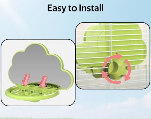 Bird Mirror Toy with Perch & Slow Feeder (Green)