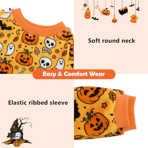 Small Dogs Outfit Soft Puppy Onesies Pjs Halloween Dog Pajamas Pet Coat Cat Apparel Comfy Doggie Jumpsuit Bodysuit for All Seasons P347XS (Pumpkin Ghost / X-Small)