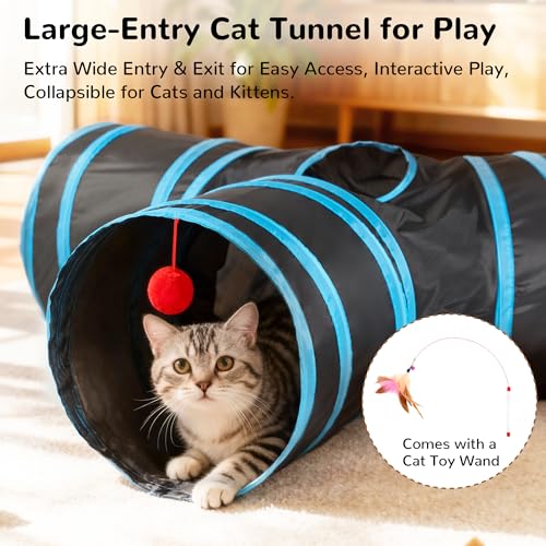 Pet Tunnel Tube Cat Toys (Black & Blue / Small)