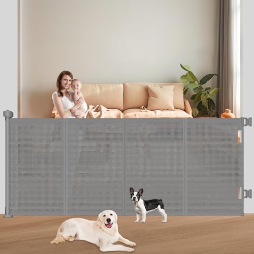 Retractable Baby Gates (Gray / 41" Tall x 71" Wide)
