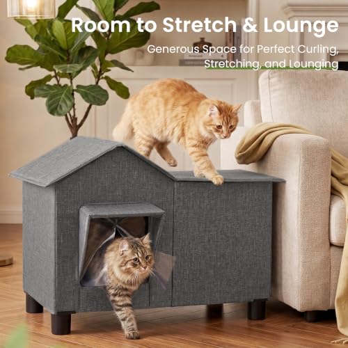 Outdoor Cat House Weatherproof Elevated Cat Bed (Grey / L)