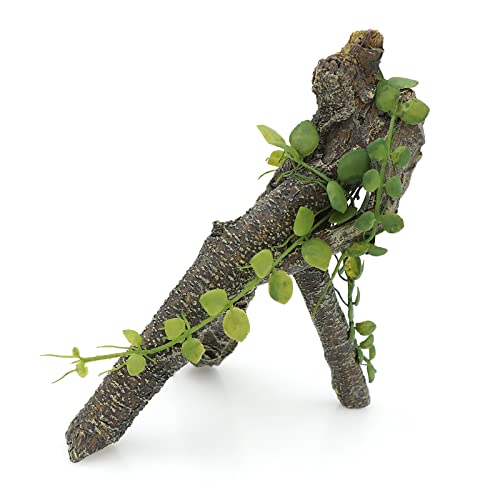 Reptile Corner Branch with Green Leaves Terrarium Desert Decoration