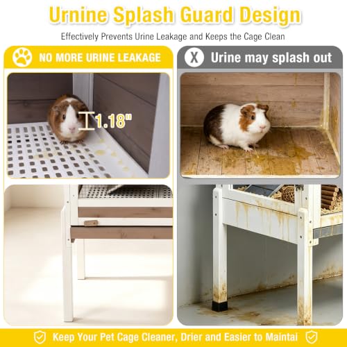 2 Story Indoor Rabbit Hutch Guinea Pig Cage with Stand (White & Brown)