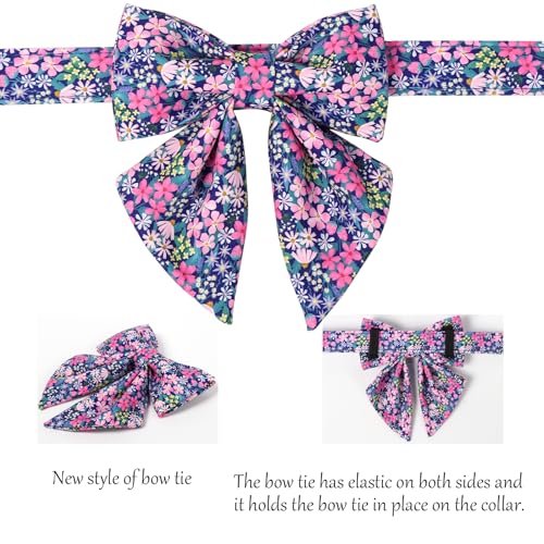 Floral Dog Collar with Sailor Bow (Blue Blossoms(Sailor Bow) / X-Large (Pack of 1))