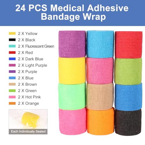 24 Pack Self Adhesive Bandage Wrap 2 Inch (Multi-color / 2 Inch)