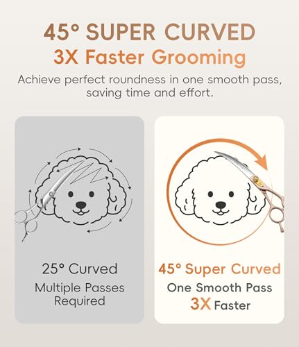 45° Extra Curved Dog Grooming Scissors 440C Stainless Steel 7.5'' Big Arc Curved Shears Rose Gold Sharp and Durable Trimming Scissors for Dogs and Cats (Curved 45° / 7.5")