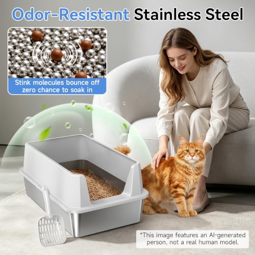 Stainless Steel Sifting Cat Litter Box for Pine Pellets (Light Gray-sifter)