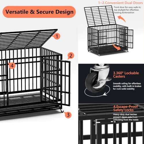 48" Heavy Duty Dog Crate for Large Dogs (47.2"L x 30.7"W x 36"H / Black)
