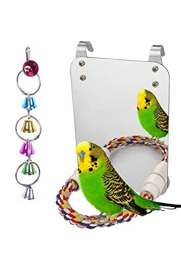 7" Bird Mirror with Rope Perch Bird Toys Swing (7 inch)