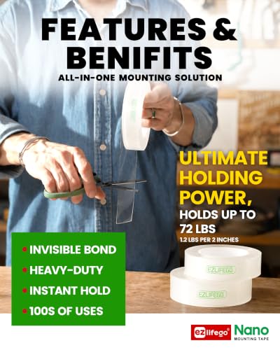 Heavy Duty Invisible Bond Nano Double Sided Mounting Tape (16.5 Feet)