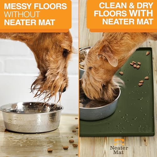 Neater Mat Pet Mats for Food and Water (32"L x 24"W / Olive Green)
