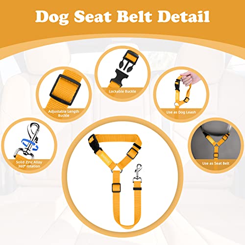 2 Pack Dog Seat Belt for Car (Yellow)