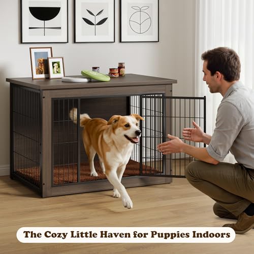Wooden Dog Crate Furniture with Thick Cushion (L (38.7" x 25.7" x 26.9") / Brown)