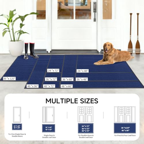 Front Door Mat (4' x 8' (Rectangular) / Blue Striped)