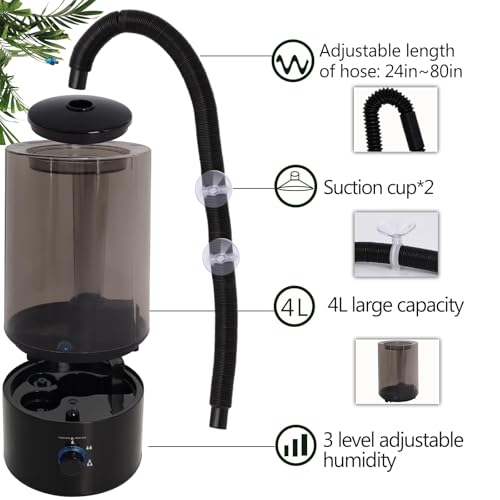 4L Reptile Humidifier Fogger with Extended Hose (Black)