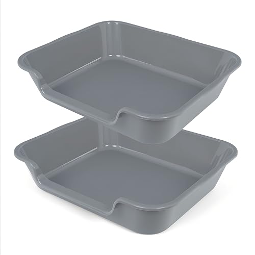 Extra Large Low Entry ABS Cat Litter Box (Large (Pack of 2) / Dark Gray)