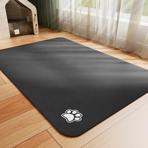 Dog Food Mat Absorbent Cat Mat for Food and Water (Paw Black / 24"L x 16"W)