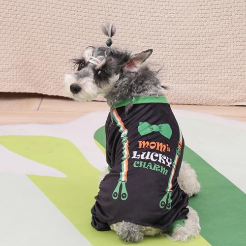 Dog Pajamas St.Patrick's Day Puppy Onesies Small Dogs Soft Pjs Coat Cat Apparel Comfy Pet Clothes Outfit Doggie Bodysuit (Small / Mom's lucky charm)
