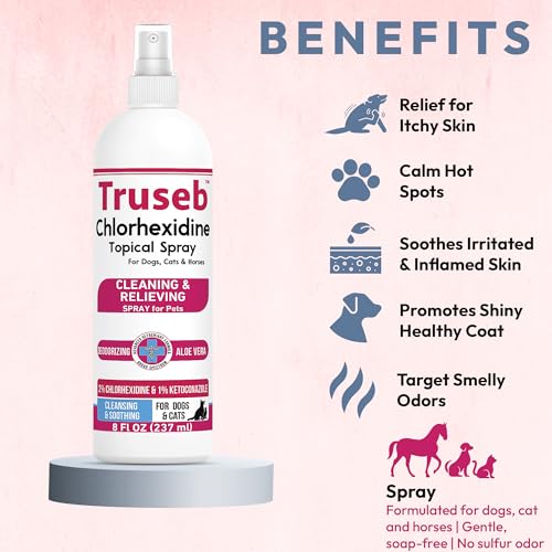 Truseb Advanced Strength Medicated Chlorhexidine for Dogs Cats Horses Skin Spray with Aloe Vera