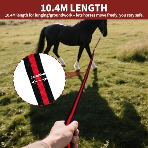 Lunge Line for Horse (Black&Red&Black) / 34ft/10m)