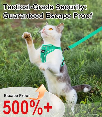 Cat Harness and Leash for Walking Escape Proof Soft Adjustable Cat Leash (Emerald / M (13-18lb))