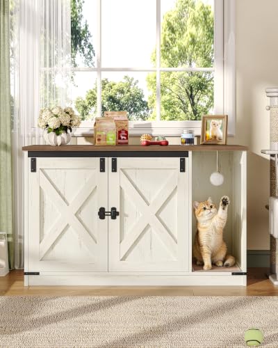 Cat Litter Box Enclosure (39.4"L x 21.7"W x 24.8"H / Rustic Brown and White)