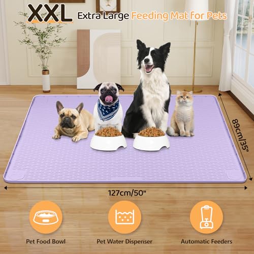 Dog Food Mat 50''x35'' Extra Large Dog Mat for Food and Water (50"L x 35"W / Purple)