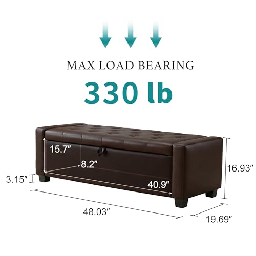 48" Ottoman with Storage (Dark Brown / 19.7"D x 48"W x 16.9"H)