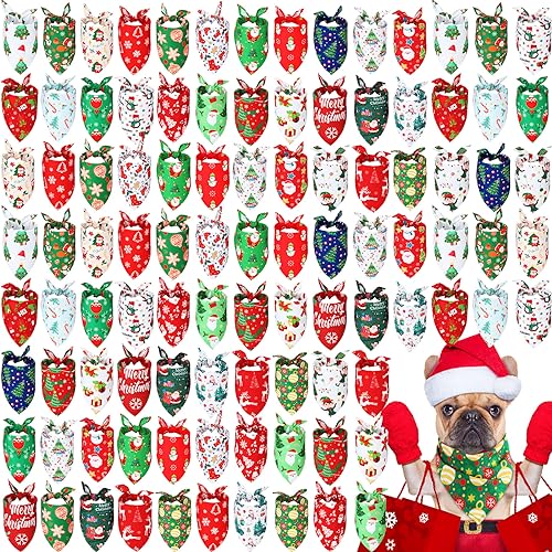 100 Pcs Christmas Dog Bandanas Bulk (Christmas / 25.6 x 17.7 x 17.7 Inch)