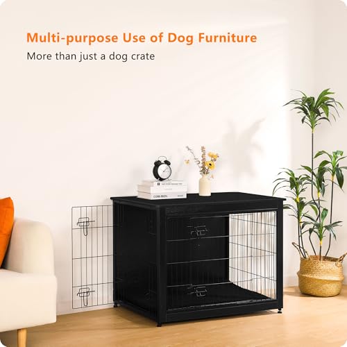38.5" XL Dog Crate Furniture with Cushion (Black / 38.5"L x 25.6"W x 26.8"H)