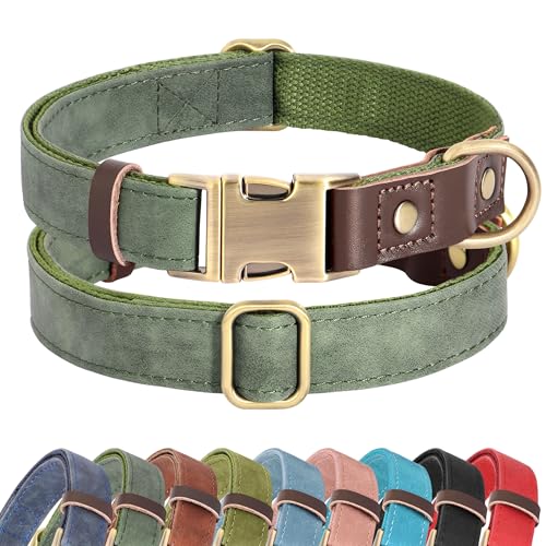 PU Leather Dog Collar for Large Dogs (Green / L: Neck 16-23", Width 1")