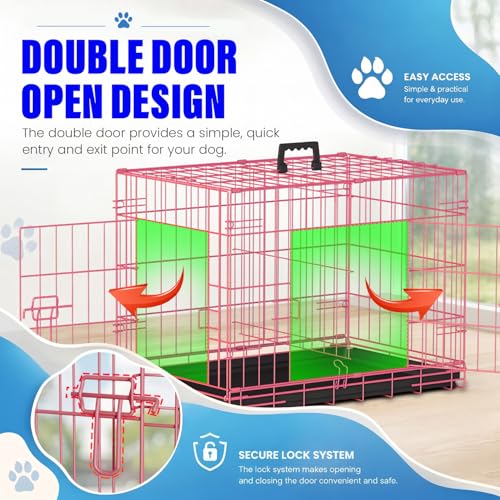 Dog Crate for Small Dogs 24 Inch Folding Kennel Metal Pet Cage Pink (Pink / 24.0"L x 16.0"W x 19.0"H)