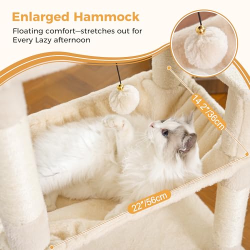 53”Cat Tree with Hammock & Oversized Top Bed for Big Cats (XLarge-53" / Beige)