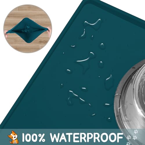 Silicone Cat & Dog Food Mat for Floors Waterproof (Navy / 22''×14'')